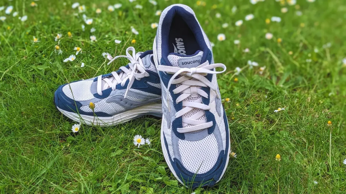 Saucony Progrid trainers on grass