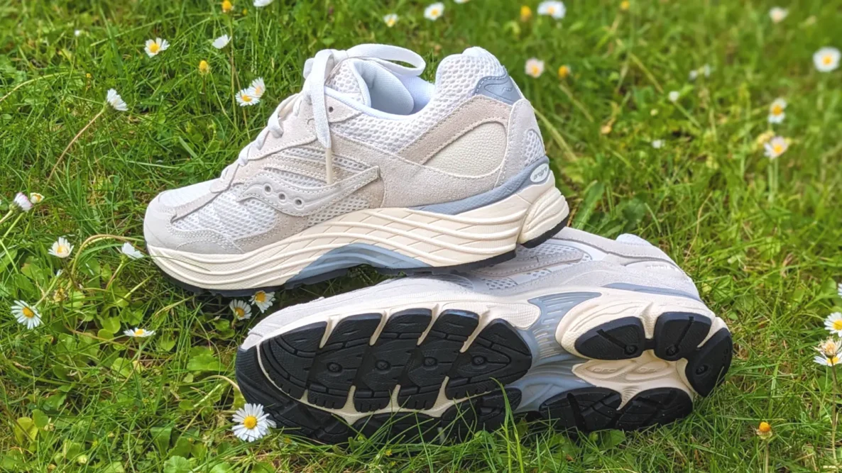Saucony Progrid trainers on grass